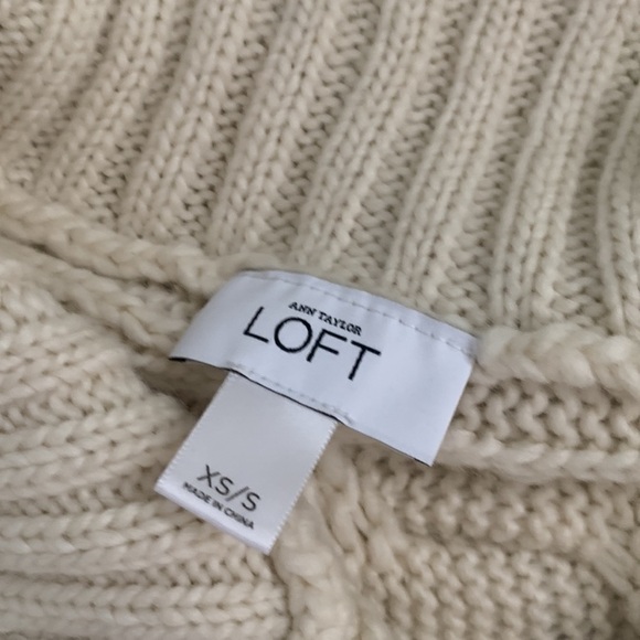 Loft Cardigan Wide Cable Knit Wool Blend Open Front Ivory Size XS/S chunky - Picture 2 of 10